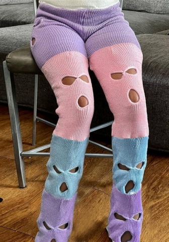 (Real Image)2023 Styles Women Sexy&Fashion Autumn/Winter TikTok&Instagram Styles Contrast Color Sweater Rippe Long Pants