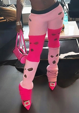 (Only Bottom)(Rose)2023 Styles Women Sexy&Fashion Autumn/Winter TikTok&Instagram Styles Contrast Color Sweater Rippe Long Pants