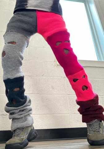 (Only Bottom)(Gray)2023 Styles Women Sexy&Fashion Autumn/Winter TikTok&Instagram Styles Contrast Color Sweater Rippe Long Pants