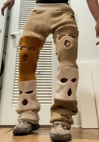 (Only Bottom)(Khaki)2023 Styles Women Sexy&Fashion Autumn/Winter TikTok&Instagram Styles Contrast Color Sweater Rippe Long Pants