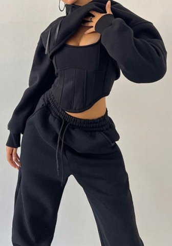 (Black)2023 Styles Women Sexy&Fashion Autumn/Winter TikTok&Instagram Styles Hoodie Three Piece Suit