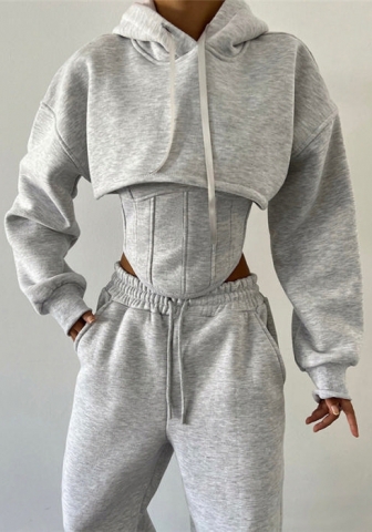(Gray)2023 Styles Women Sexy&Fashion Autumn/Winter TikTok&Instagram Styles Hoodie Three Piece Suit