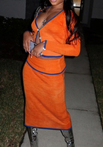 (Real Image)2023 Styles Women Sexy&Fashion Autumn/Winter TikTok&Instagram Styles Orange Maxi Dress