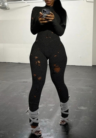 (Real Image)2023 Styles Women Sexy&Fashion Autumn/Winter TikTok&Instagram Styles Sweater Ripped Jumpsuit