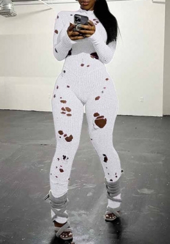 (White)2023 Styles Women Sexy&Fashion Autumn/Winter TikTok&Instagram Styles Sweater Ripped Jumpsuit