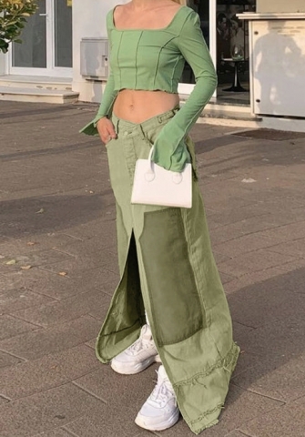 (Only Bottom)(Green)2023 Styles Women Sexy&Fashion Autumn/Winter TikTok&Instagram Styles Contrast Color Jeans Maxi Skirts