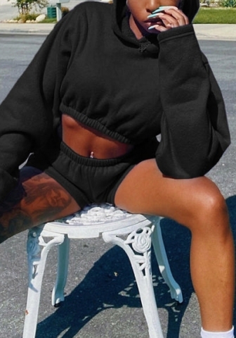 (Black)2023 Styles Women Sexy&Fashion Autumn/Winter TikTok&Instagram Styles Hoodie Short Two Piece Suit