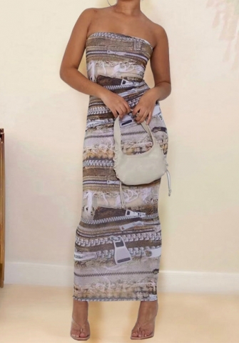 (Real Image)2023 Styles Women Sexy&Fashion Autumn/Winter TikTok&Instagram Styles Tube Print Maxi Dress