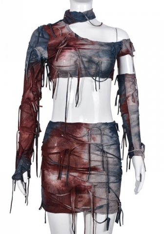 (Real Image)2023 Styles Women Sexy&Fashion Autumn/Winter TikTok&Instagram Styles Print Tassel Two Piece Dress