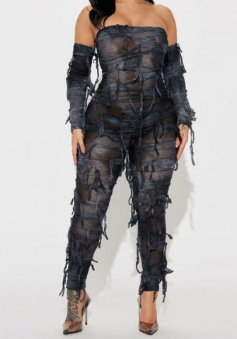 (Black)2023 Styles Women Sexy&Fashion Autumn/Winter TikTok&Instagram Styles Print Tassel Tube Jumpsuit