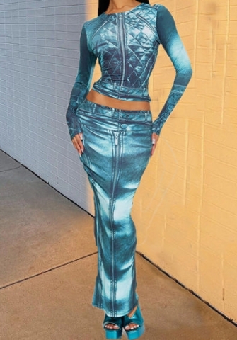 (Real Image)2023 Styles Women Sexy&Fashion Autumn/Winter TikTok&Instagram Styles Green Print Maxi Dress