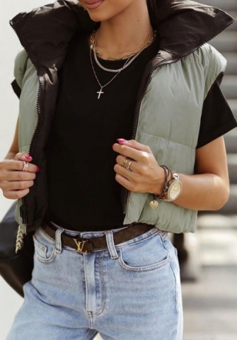 (Only Tops)(Green&Black)2023 Styles Women Sexy&Fashion Autumn/Winter TikTok&Instagram Styles Sleeveless Coat