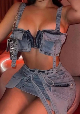 (Real Image)2023 Styles Women Sexy&Fashion Autumn/Winter TikTok&Instagram Styles Jeans Two Piece Dress