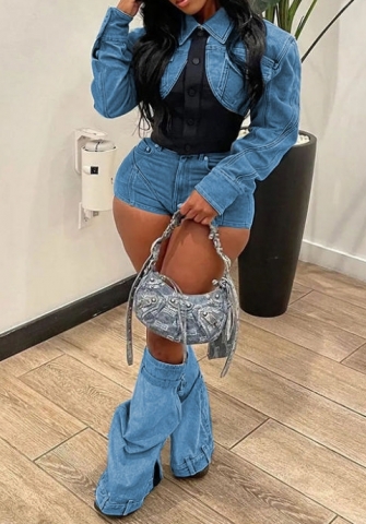 (Real Image)2023 Styles Women Sexy&Fashion Autumn/Winter TikTok&Instagram Styles Blue Jeans Two Piece Suit