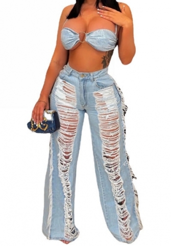 (Real Image)2023 Styles Women Sexy&Fashion Autumn/Winter TikTok&Instagram Styles Jeans Ripped Two Piece Suit