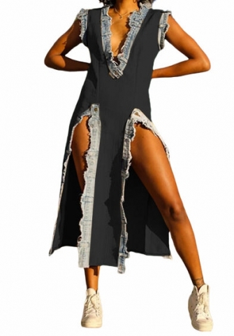 (Black)2023 Styles Women Sexy&Fashion Autumn/Winter TikTok&Instagram Styles Jeans Side Maxi Dress