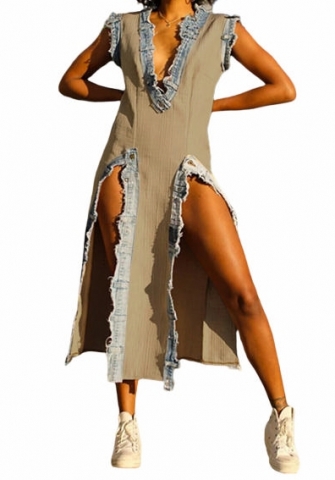 (Real Image)2023 Styles Women Sexy&Fashion Autumn/Winter TikTok&Instagram Styles Jeans Side Maxi Dress