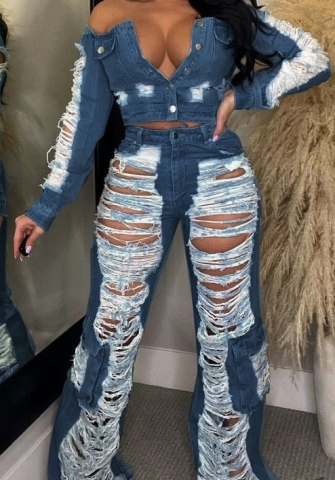 (Only Bottom)(Real Image)2023 Styles Women Sexy&Fashion Autumn/Winter TikTok&Instagram Styles Ripped Jeans Long Pants