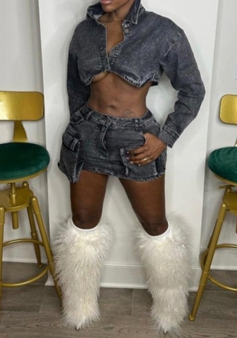 (Real Image)2023 Styles Women Sexy&Fashion Autumn/Winter TikTok&Instagram Styles Jeans Black Two Piece Dress