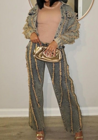 (Real Image)2023 Styles Women Sexy&Fashion Autumn/Winter TikTok&Instagram Styles Tassel Jeans Two Piece Suit