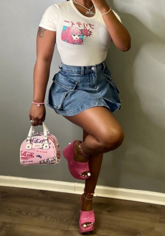 (Real Image)2023 Styles Women Sexy&Fashion Autumn/Winter TikTok&Instagram Styles Hem Blue Hem Skirts