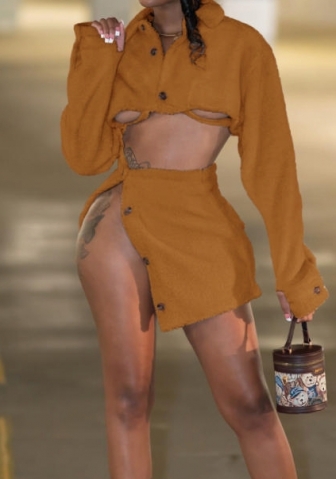 (Real Image)2023 Styles Women Sexy&Fashion Autumn/Winter TikTok&Instagram Styles Brown Two Piece Dress