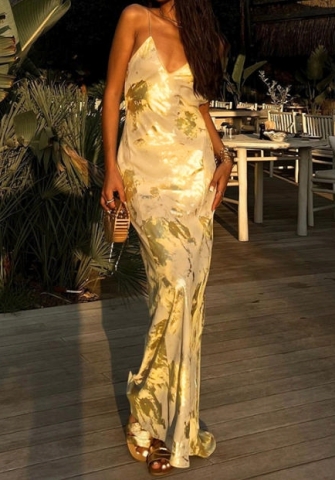 (Real Image)2023 Styles Women Sexy&Fashion Autumn/Winter TikTok&Instagram Styles Gold Backless Strap Maxi Dress