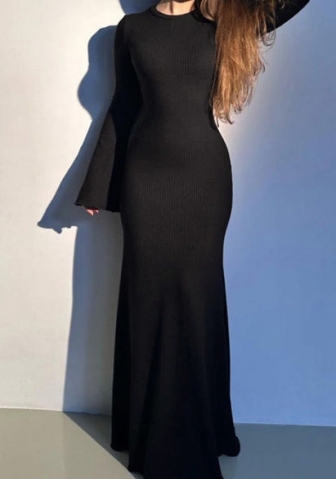 (Black)2023 Styles Women Sexy&Fashion Autumn/Winter TikTok&Instagram Styles Long Sleeve Round Neck Maxi Dress