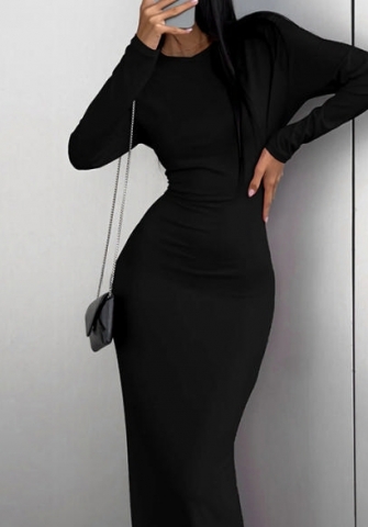 (Black)2023 Styles Women Sexy&Fashion Autumn/Winter TikTok&Instagram Styles Round Neck Long Sleeve Maxi Dress