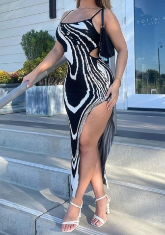 (Real Image)2023 Styles Women Sexy&Fashion Autumn/Winter TikTok&Instagram Styles Irregular Cut Out Strap High Split Maxi Dress