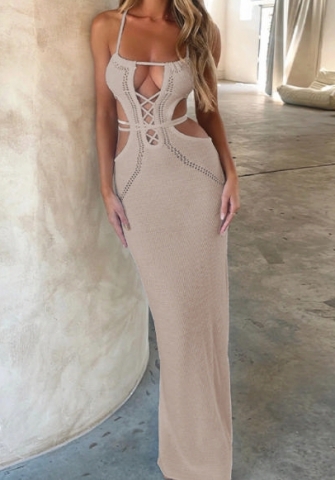 (Khaki)2023 Styles Women Sexy&Fashion Autumn/Winter TikTok&Instagram Styles Sweater Tie Maxi Dress