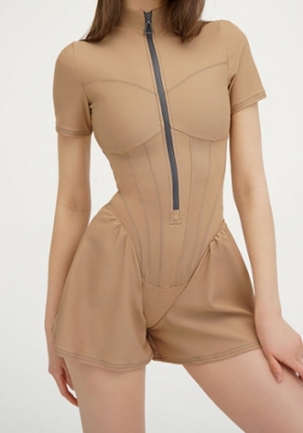 (Real Image)2023 Styles Women Sexy&Fashion Autumn/Winter TikTok&Instagram Styles Short Sleeve Front Zipper Romper