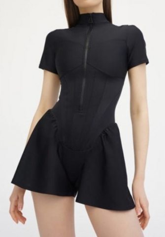 (Real Image)2023 Styles Women Sexy&Fashion Autumn/Winter TikTok&Instagram Styles Short Sleeve Front Zipper Romper