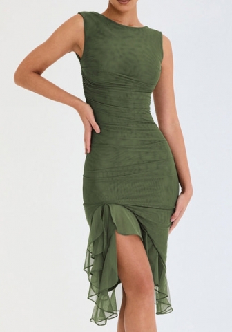 (Real Image)2023 Styles Women Sexy&Fashion Autumn/Winter TikTok&Instagram Styles Mesh Irregular Midi Dress