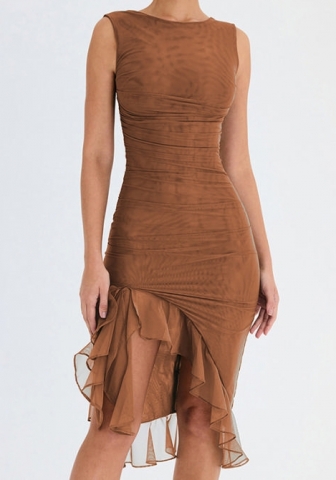 (Real Image)2023 Styles Women Sexy&Fashion Autumn/Winter TikTok&Instagram Styles Mesh Irregular Midi Dress
