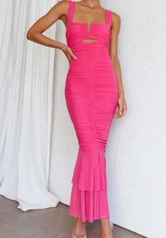 (Real Image)2023 Styles Women Sexy&Fashion Autumn/Winter TikTok&Instagram Styles V Neck Mesh Maxi Dress