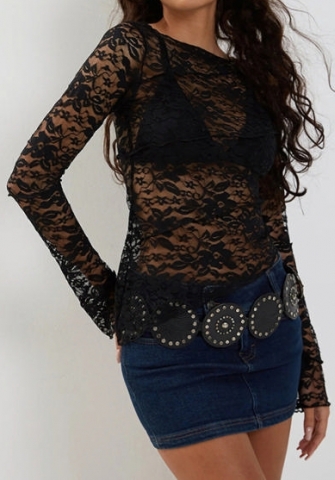 (Only Tops)(Real Image)2023 Styles Women Sexy&Fashion Autumn/Winter TikTok&Instagram Styles Black Lace Irregular Tops