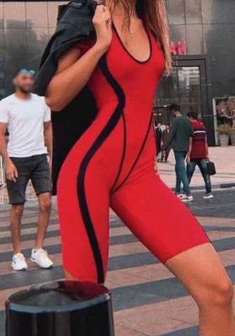 (Red)2023 Styles Women Sexy&Fashion Autumn/Winter TikTok&Instagram Styles Short Sleeve Contrast Color Romper