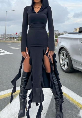 (Real Image)2023 Styles Women Sexy&Fashion Autumn/Winter TikTok&Instagram Styles Hoodie Tassel Maxi Dress