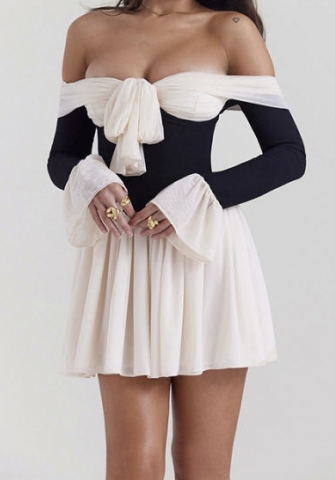 (Real Image)2023 Styles Women Sexy&Fashion Autumn/Winter TikTok&Instagram Styles Chiffon Off Shoulder Hem Mini Dress