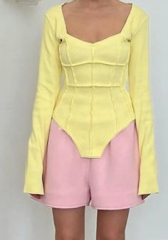 (Only Tops)(Yellow)2023 Styles Women Sexy&Fashion Autumn/Winter TikTok&Instagram Styles Long Sleeve Round Neck Tops