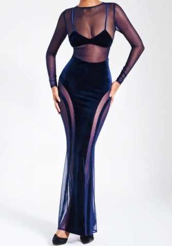 (Blue)2023 Styles Women Sexy&Fashion Autumn/Winter TikTok&Instagram Styles Mesh Long Sleeve Maxi Dress