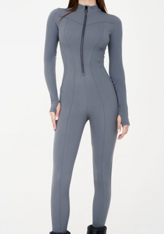(Gray)2023 Styles Women Sexy&Fashion Autumn/Winter TikTok&Instagram Styles Front Zipper Long Sleeve Jumpsuit