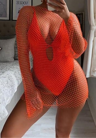 (Orange Round Neck)2023 Styles Women Sexy&Fashion Autumn/Winter TikTok&Instagram Styles Sequins Round Neck Mini Dress
