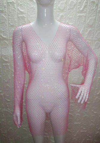 (Pink V Neck)2023 Styles Women Sexy&Fashion Autumn/Winter TikTok&Instagram Styles Sequins V Neck Mini Dress