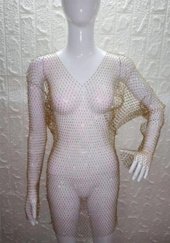 (Golden V Neck)2023 Styles Women Sexy&Fashion Autumn/Winter TikTok&Instagram Styles Sequins V Neck Mini Dress