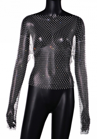 (Only Tops)(Silver)2023 Styles Women Sexy&Fashion Autumn/Winter TikTok&Instagram Styles Sequins Round Neck Long Sleeve Tops