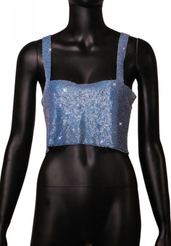 (Blue)2023 Styles Women Sexy&Fashion Autumn/Winter TikTok&Instagram Styles Sequins Strap Tank Tops