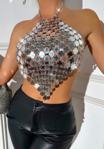 (OnlyTops,Silver)2023 Styles Women Sexy&Fashion Autumn/Winter TikTok&Instagram Styles Halter Sequins Tops