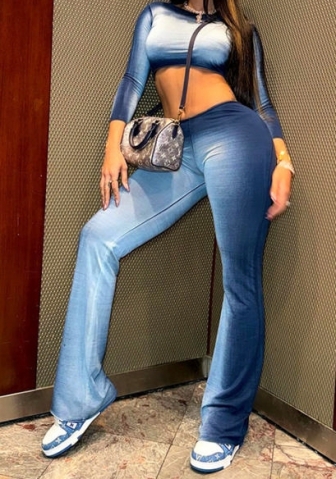 (Real Image)2023 Styles Women Sexy&Fashion Autumn/Winter TikTok&Instagram Styles Blue Print Two Piece Suit